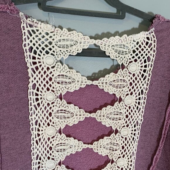 Free People dusty lilac open lace detail long sleeve crop length oversized shirt - Picture 5 of 9